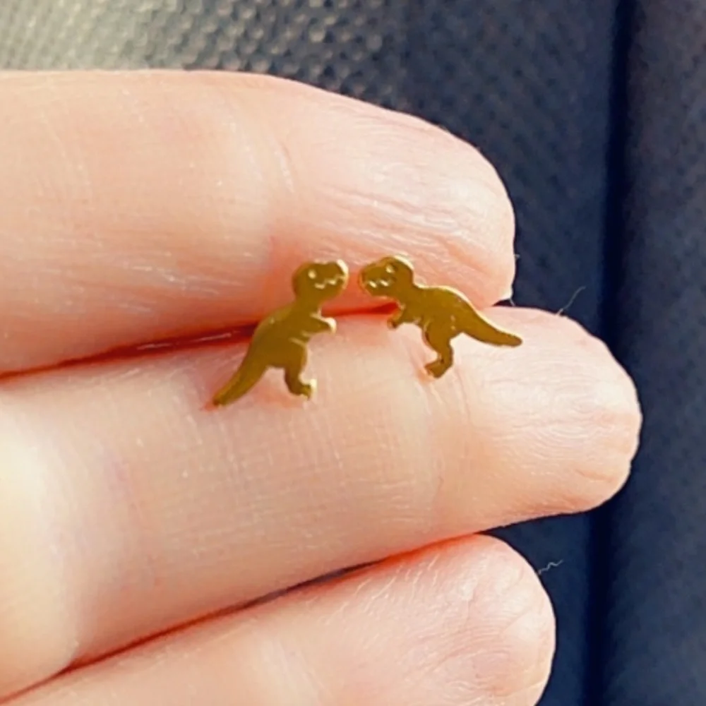 14k Gold Tiny Dinosaur Stud Earrings